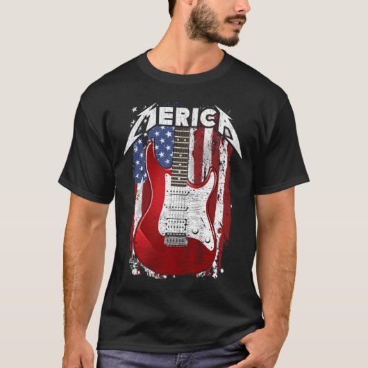 メリカUSAギタープレーヤーアメリカ国旗のギタリスト Tシャツ (正面)