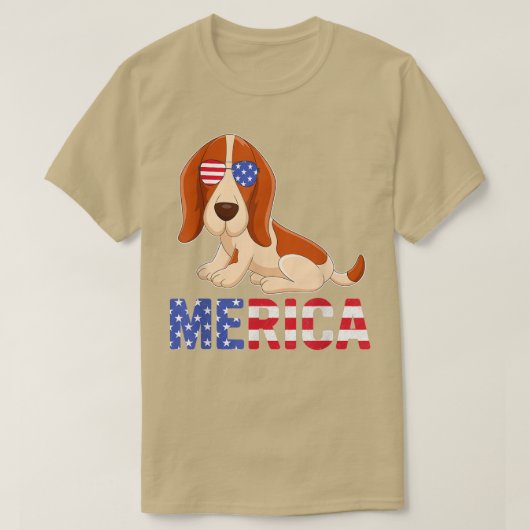 メリカUSA国旗Basset Hound Dogサングラス4th Of Tシャツ (デザイン正面)
