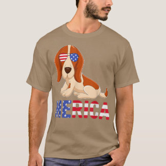 メリカUSA国旗Basset Hound Dogサングラス4th Of Tシャツ