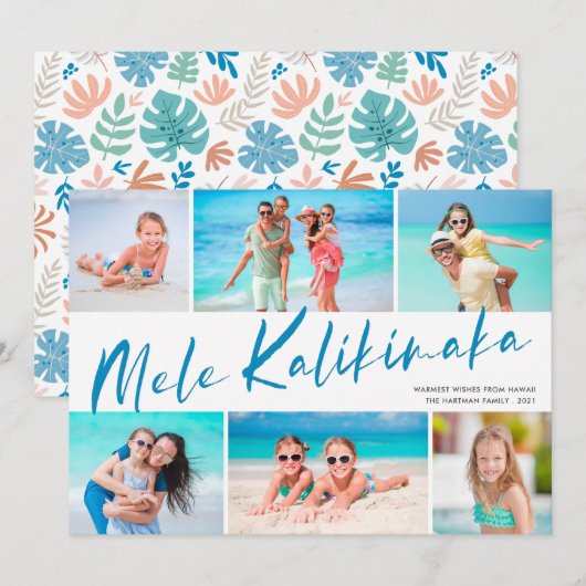 メリクリスマス6枚の写真コラージュ クリスマスホリデー シーズンカード (正面/裏面)