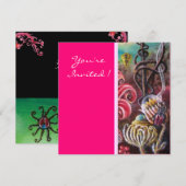 メリッサの庭園2、鮮やかな赤、ピンク、緑 招待状 (正面/裏面)