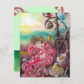 メリッサの庭園、鮮やかな赤、ピンク、緑 招待状 (正面/裏面)