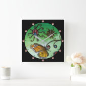 メリッサの魔法蝶の庭，ラディバグ，緑 スクエア壁時計 (ホーム)