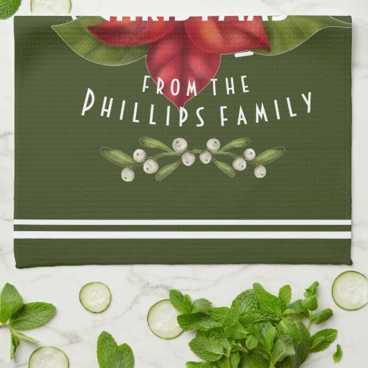 メリパーソナライズされたークリスマス、濃い緑 キッチンタオル (折り畳み)