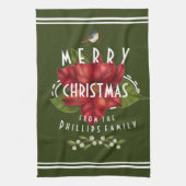 メリパーソナライズされたークリスマス、濃い緑 キッチンタオル (縦)