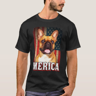 メリフランスのカブルドッグ米国国旗7月4日 Tシャツ