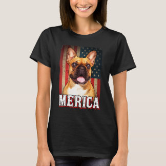 メリフランスのカブルドッグ米国国旗7月4日 Tシャツ