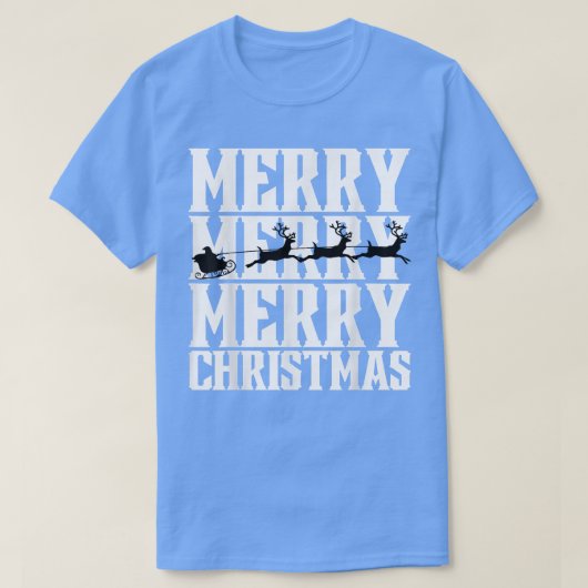 メリメリースメリークリスマスのサンタそりとフライイン Tシャツ (デザイン正面)