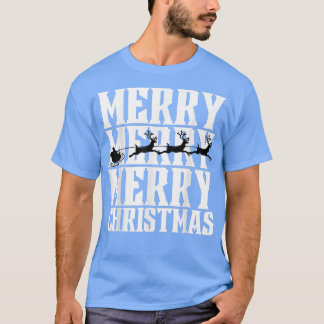 メリメリースメリークリスマスのサンタそりとフライイン Tシャツ