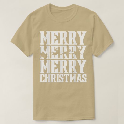 メリメリーメリースクリスマスサンタススレー&飛んでいる Tシャツ (デザイン正面)