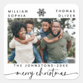 メリモダンスミニマル・クリスマスの家族の名前の写真 スクエアシール (正面)