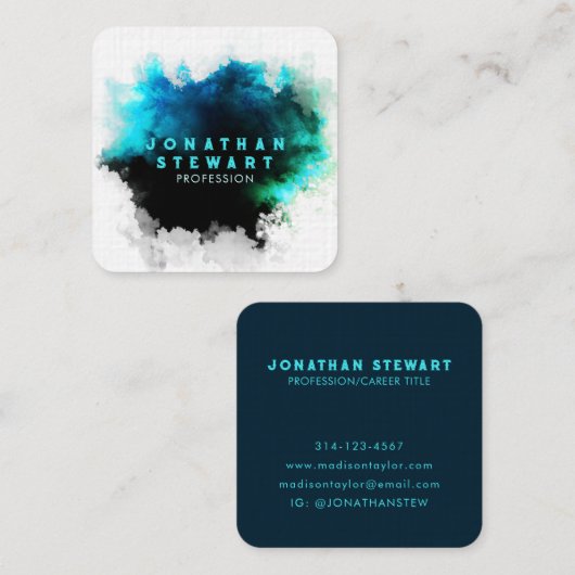 メリユニークカルエメラルドグリーンウォーター絵を描カラー スクエア名刺 (正面/裏面)