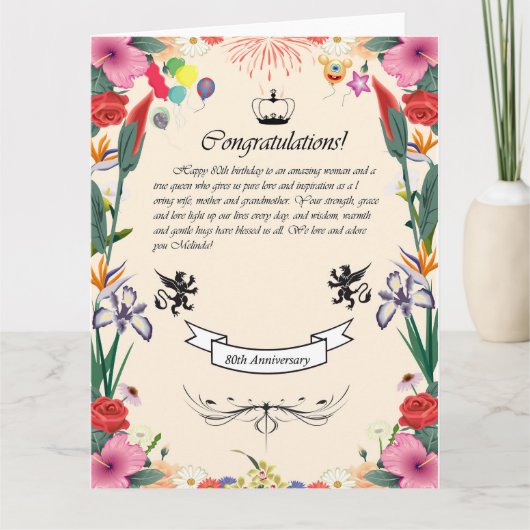 メリンダの80番目の誕生日グリーティングカード カード (正面)