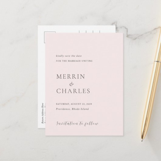 メリン赤面エレガントな結婚式の保存日付 案内ポストカード (正面/裏面インサイチュ)