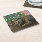 メリーいたずら – クリスマス子猫 スクエアペーパーコースター (アングル)