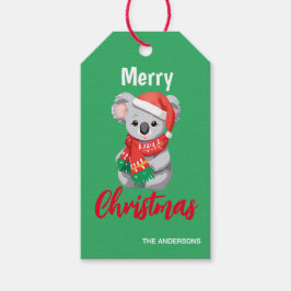 メリーおもしろいクリスマスのコアラSanta赤と緑Sc ギフトタグ
