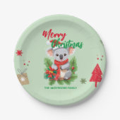 メリーおもしろいクリスマスのコアラSanta赤と緑Sc ペーパープレート (正面)
