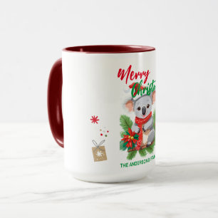 メリーおもしろいクリスマスのコアラSanta赤と緑Sc マグカップ