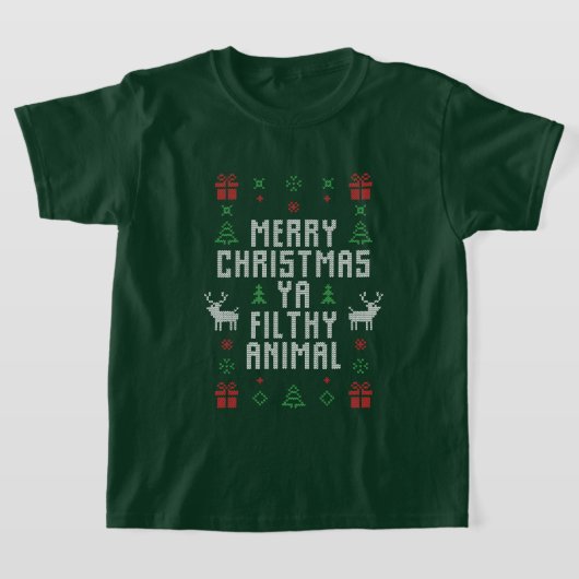 メリーおもしろいクリスマスの汚い動物のワードアート Tシャツ (レイダウン)