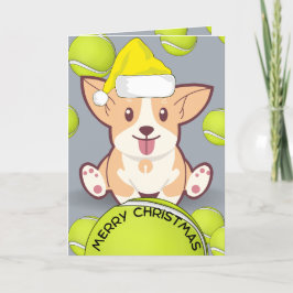メリーおもしろいクリスマスカード – テニスボール付き犬 サンキューカード