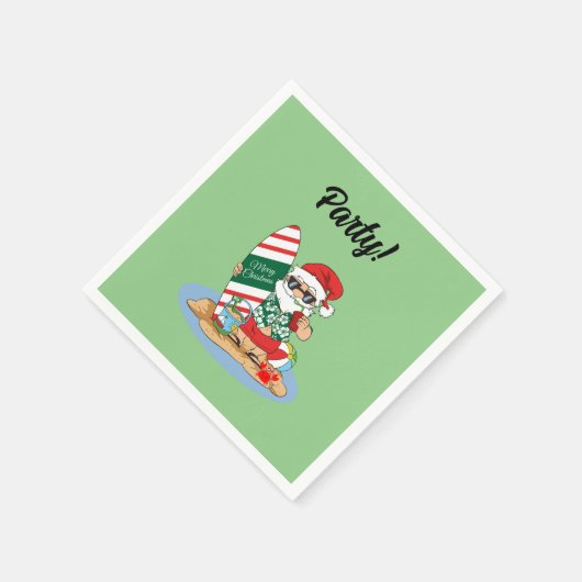 メリーおもしろいクリスマスサンタオンサマーサーフビーチ スタンダードカクテルナプキン (角)