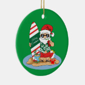 メリーおもしろいクリスマスサンタオンサマーサーフビーチ セラミックオーナメント (右)