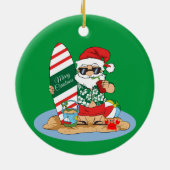 メリーおもしろいクリスマスサンタオンサマーサーフビーチ セラミックオーナメント (裏面)