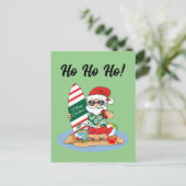 メリーおもしろいクリスマスサンタオンサマーサーフビーチ ポストカード (スタンド正面)