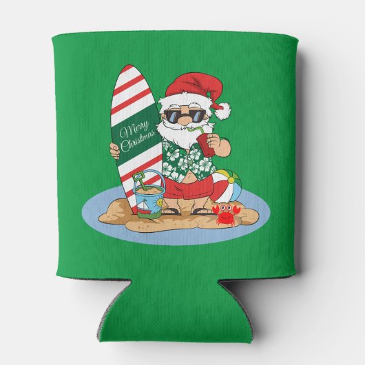 メリーおもしろいクリスマスサンタオンサマーサーフビーチ 缶クーラー (裏面)