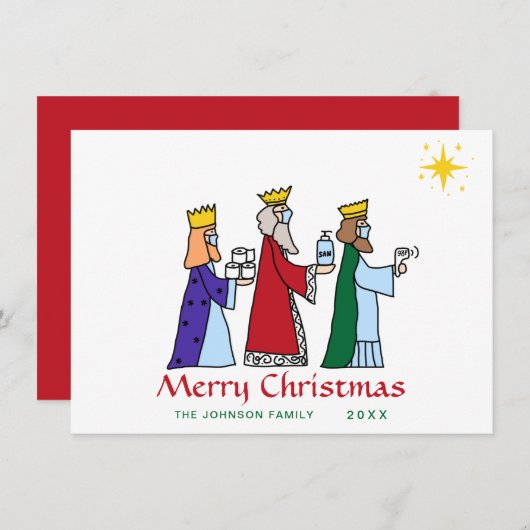 メリーおもしろいクリスマススリーキングスグリーティングホリデー シーズンカード (正面/裏面)