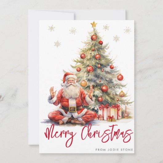 メリーおもしろいクリスマスツリーとヨガサンタ シーズンカード (正面)
