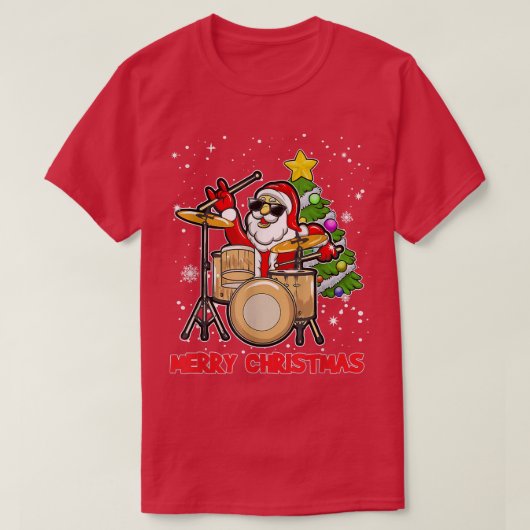 メリーおもしろいクリスマスドラムとサンタドラマー愛好家 Tシャツ (デザイン正面)