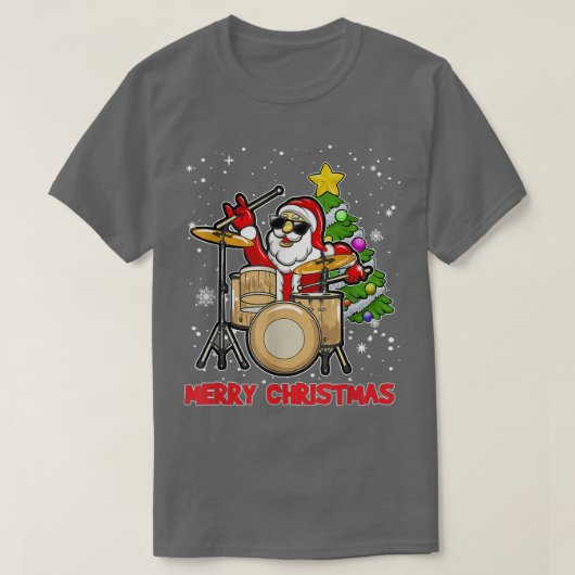 メリーおもしろいクリスマスドラムとサンタドラマー愛好家 Tシャツ (デザイン正面)