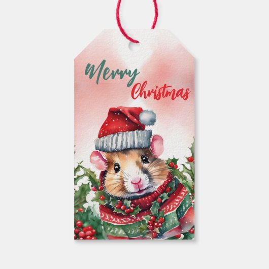 メリーおもしろいクリスマスリースかわいいハムスターサンタ ギフトタグ (裏面)