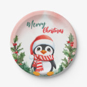 メリーおもしろいクリスマスリースかわいいペンギン海 ペーパープレート (正面)