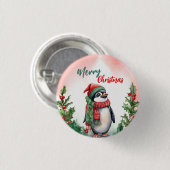 メリーおもしろいクリスマスリースかわいいペンギン海 缶バッジ (正面&裏面)