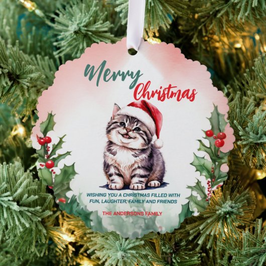 メリーおもしろいクリスマスリースかわいい猫ネコ オーナメントカード (インサイチュ (木))