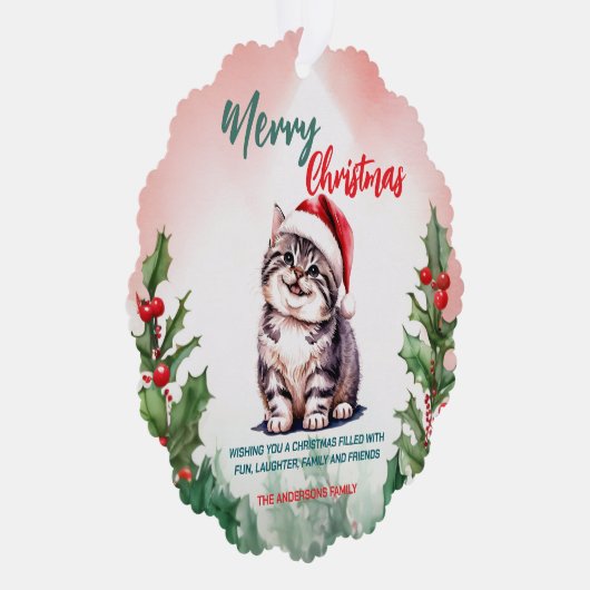 メリーおもしろいクリスマスリースかわいい猫ネコ オーナメントカード (右)
