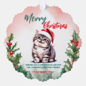 メリーおもしろいクリスマスリースかわいい猫ネコ オーナメントカード (正面)