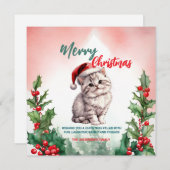 メリーおもしろいクリスマスリースかわいい猫ネコ シーズンカード (正面/裏面)