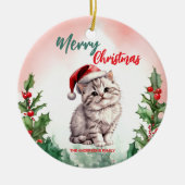 メリーおもしろいクリスマスリースかわいい猫ネコ セラミックオーナメント (正面)