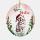 メリーおもしろいクリスマスリースかわいい猫ネコ セラミックオーナメント (左)