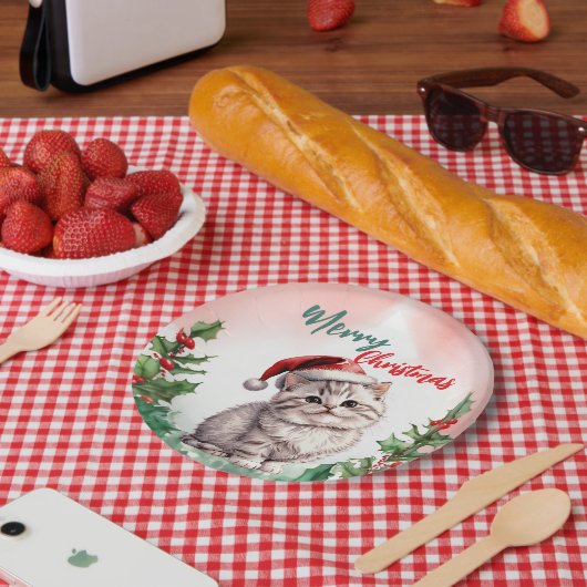 メリーおもしろいクリスマスリースかわいい猫ネコ ペーパープレート (ピクニック)