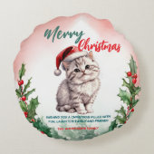 メリーおもしろいクリスマスリースかわいい猫ネコ ラウンドクッション (裏面)