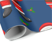 メリーおもしろいクリスマスリーフカスタムサンタ顔ブルー ラッピングペーパー (ロールコーナー)
