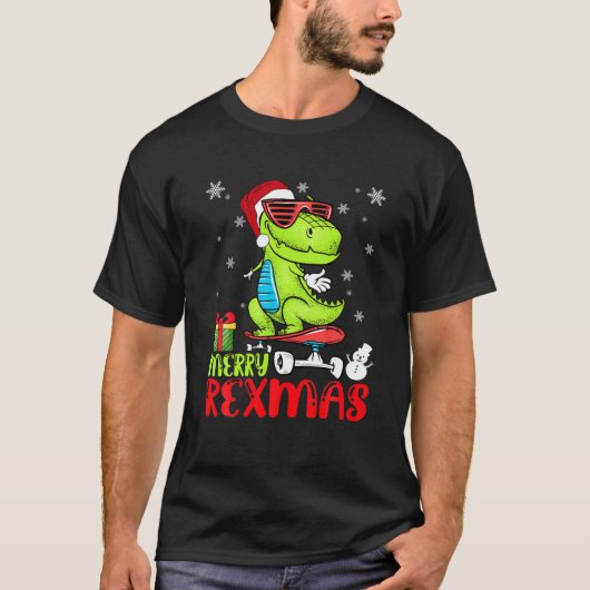 メリーおもしろいクリスマス恐竜のレックスクリスマス Tシャツ (正面)