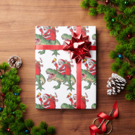 メリーおもしろいクリスマス恐竜サンタクロース ラッピングペーパー