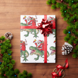 メリーおもしろいクリスマス恐竜サンタクロース ラッピングペーパー