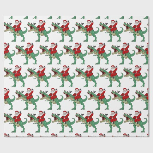 メリーおもしろいクリスマス恐竜サンタクロース ラッピングペーパー (フラット)