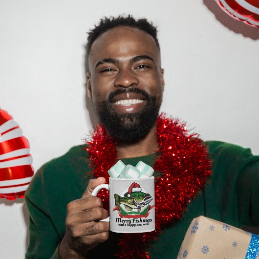 メリーおもしろいクリスマス釣りマス魚釣りサンタフィッシュ コーヒーマグカップ